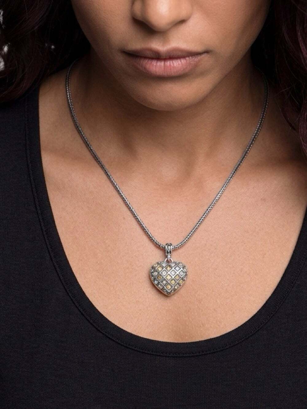 Brighton Silver Tone "What We Think We Become" Puff Heart Necklace White Crystal
